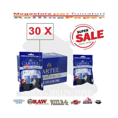 Cartel Slim 6 × 22 mm Filters – 30 Bags of 100 Filters