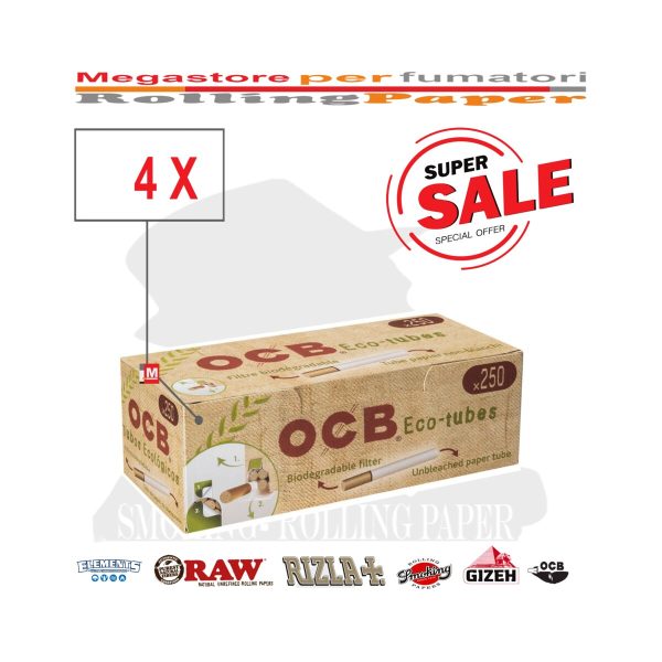 master-11 OCB Eco King Size 8 mm Cigarette Tubes with Filter – 4 Boxes of 250 Tubes