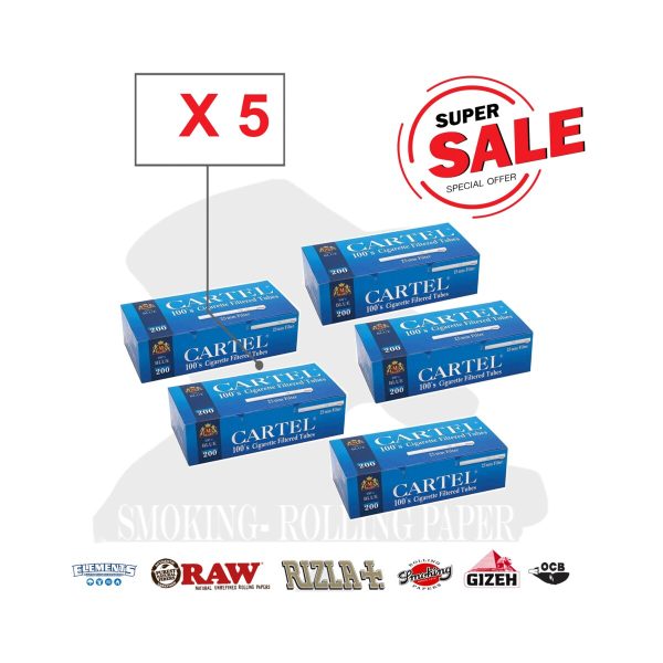 master-122 Cartel 100's Blue Regular Cigarette Tubes with 25 mm Blue Filter – Pack of 200 Tubes