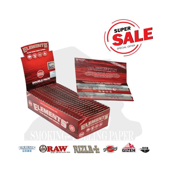 master-163 Elements Double Wide Red Regular Size Rolling Papers – Pack of 25 Booklets