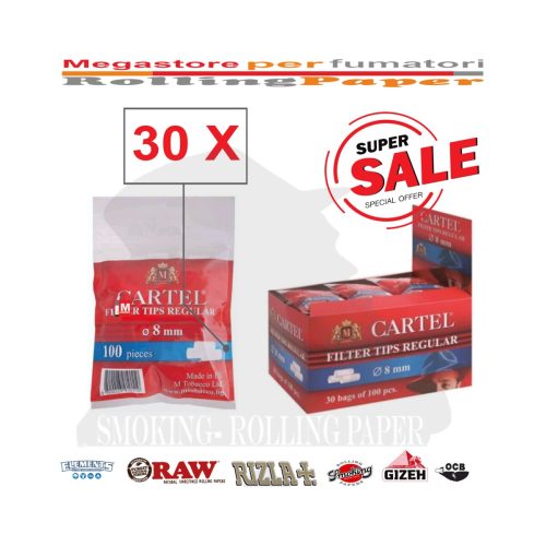 Cartel Regular 8 × 15 mm Filters – 30 Bags of 100 Filters