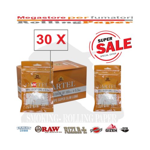 Cartel Super Slim 5.3 × 22 mm Filters – 30 Bags of 100 Filters