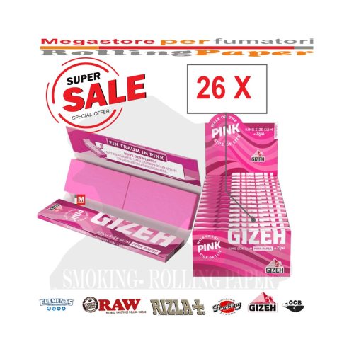 master-175 Gizeh Pink King Size Rolling Papers with Tips – Pack of 26 Booklets