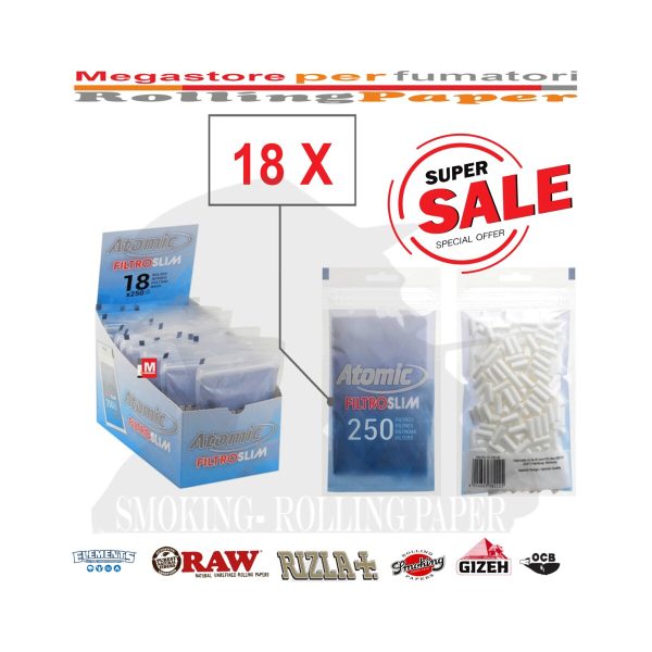 master-18 Atomic Slim 6 mm Cigarette Filters – 18 Bags of 250 Filters