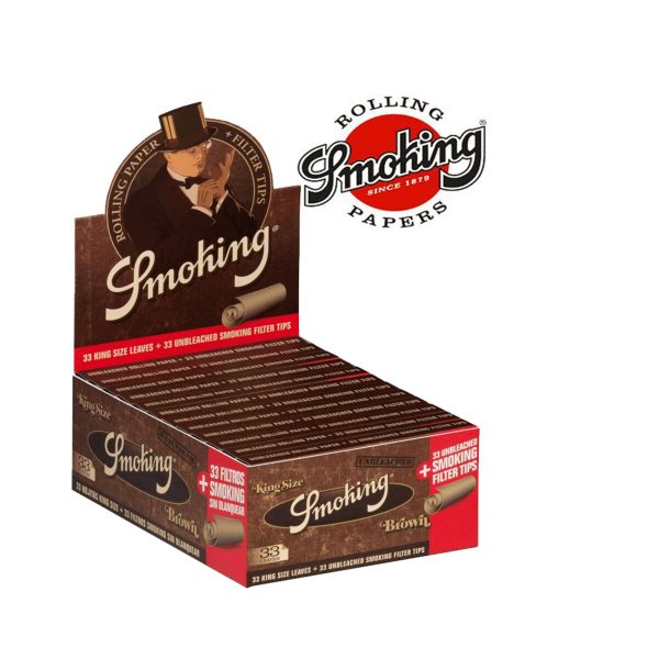 Smoking Brown King Size Rolling Papers with Cardboard Tips – Pack of 24 Booklets