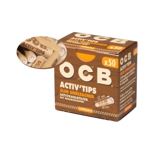 master-208 OCB Activ Tips Unbleached Slim 7 mm Activated Charcoal Filters – 50 Filters