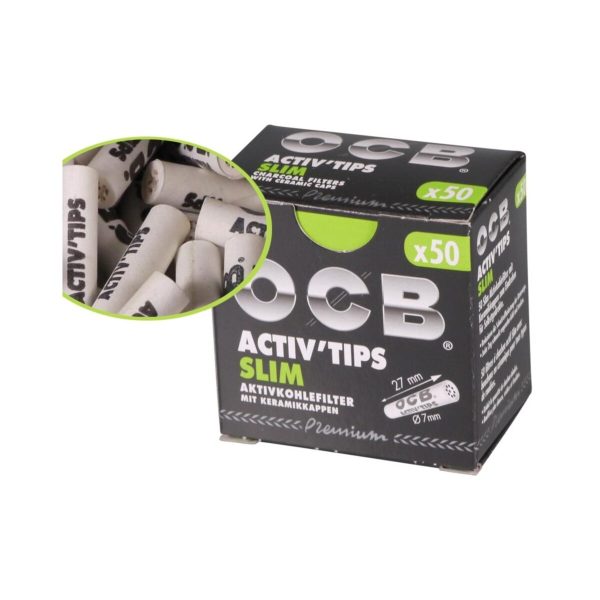 master-209 OCB Activ Tips Slim 7 mm Activated Charcoal Filters – 50 Filters