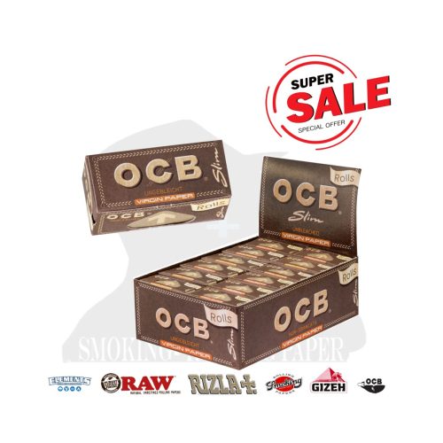 master-216 OCB Virgin Brown Extra Fine Rolls Slim Rolling Paper Rolls – 24 Rolls