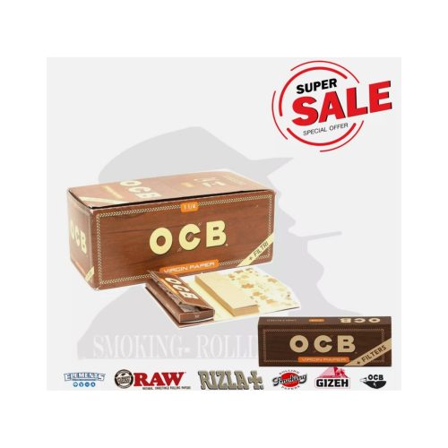 master-219 OCB Virgin Brown Medium 1¼ Rolling Papers with Tips – Pack of 24 Booklets