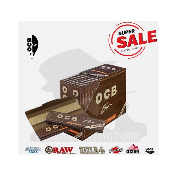 master-231 OCB Virgin Brown King Size Slim Rolling Papers with Tips – Pack of 32 Booklets