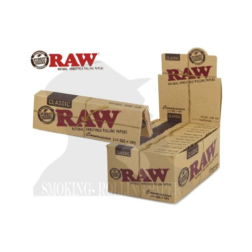 master-259 RAW Classic Connoisseur Medium 1¼ Rolling Papers with Tips – Pack of 24 Booklets