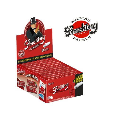 master-347 Smoking Red King Size Slim Rolling Papers with Tips – Pack of 24 Booklets