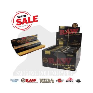 RAW Black Connoisseur King Size Slim Rolling Papers with Tips – Pack of 24 Booklets