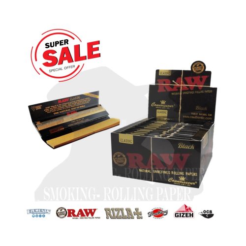 master-380 RAW Black Connoisseur King Size Slim Rolling Papers with Tips – Pack of 24 Booklets
