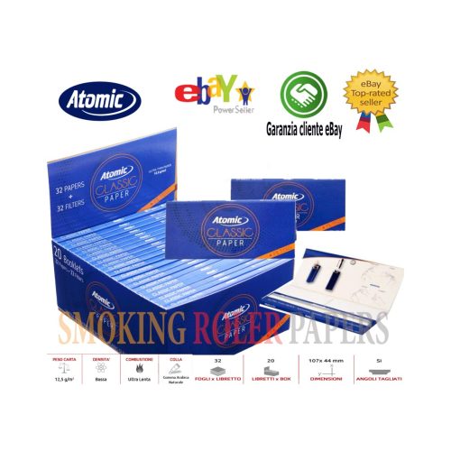 Atomic Classic King Size Slim Rolling Papers with Tips – Pack of 20 Booklets