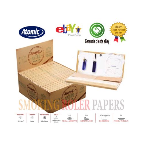 Atomic Natura King Size Slim Rolling Papers with Tips – Pack of 20 Booklets