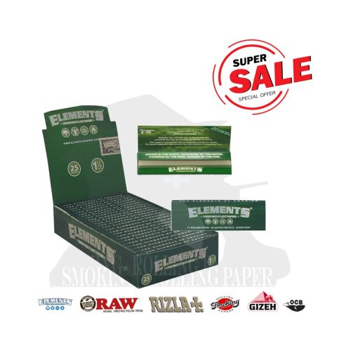 Elements Fine Green Medium 1¼ Rolling Papers – Pack of 25 Booklets