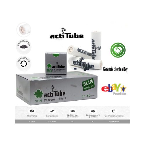 ActiTube Slim 7 mm Activated Charcoal Filters – 10 Boxes of 50 Filters