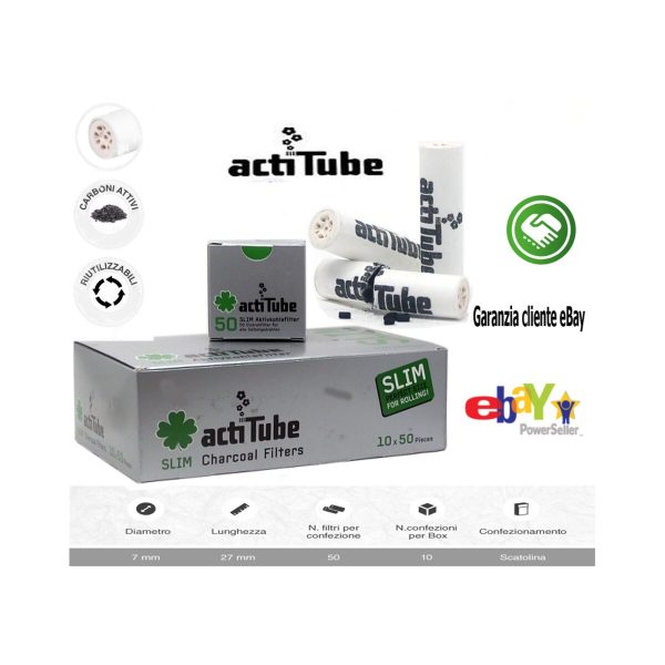 master-8 ActiTube Slim 7 mm Activated Charcoal Filters – 10 Boxes of 50 Filters