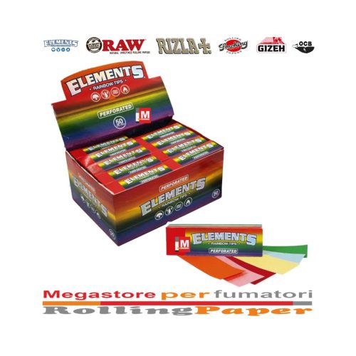 Elements Rainbow Slim Perforated Cardboard Filter Tips – 50 Booklets